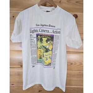 Vtg Los Angeles Lakers T Shirt Men Large La Times Newspaper Lights Camera Action